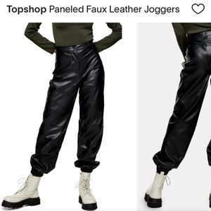 Topshop Women’s Faux Leather High Waisted Black Joggers